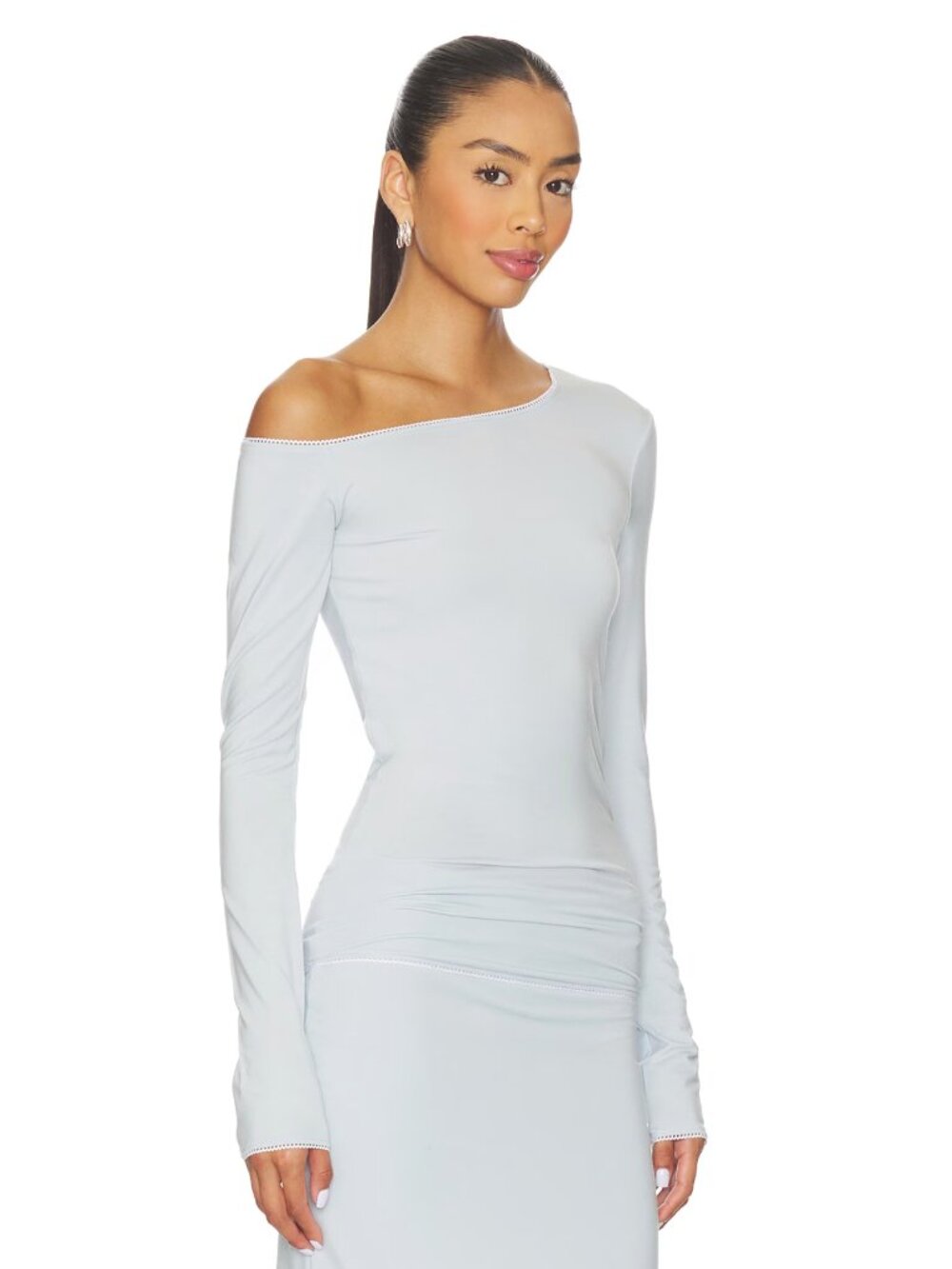 NEW The Line by K Adrira Top in Powder Blue Long Sleeve Off Shoulder Small - Picture 2 of 3
